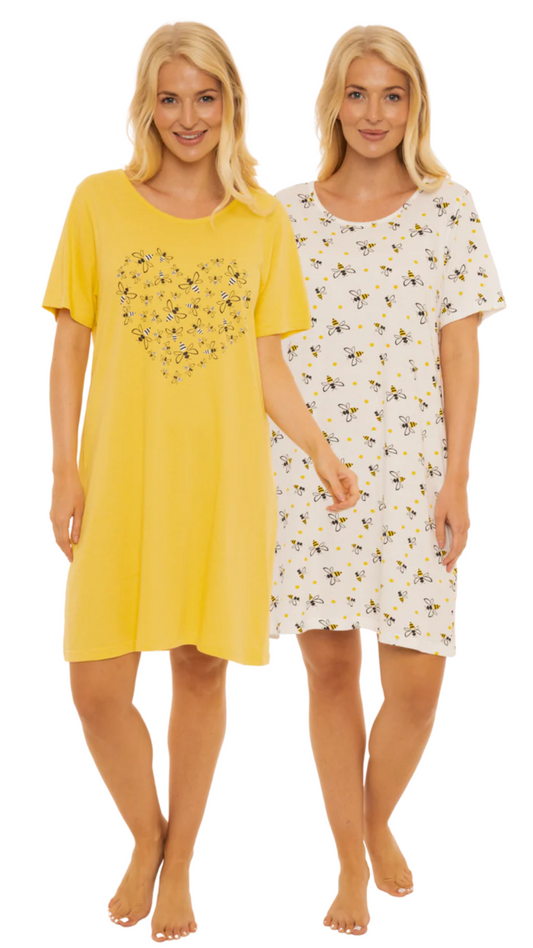 PACK OF 2 BEE TWIN PACK NIGHTIES - YELLOW & WHITE