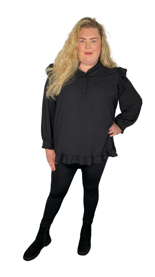 FANCY FRILL BLOUSE - BLACK