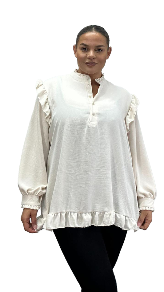 FANCY FRILL BLOUSE - CREAM