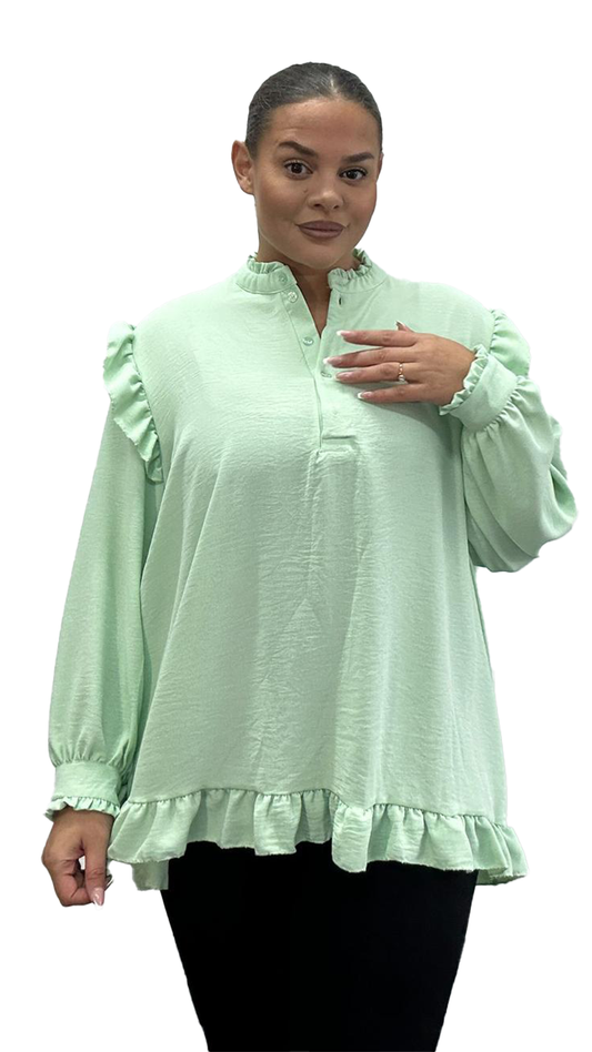 FANCY FRILL BLOUSE - MINT