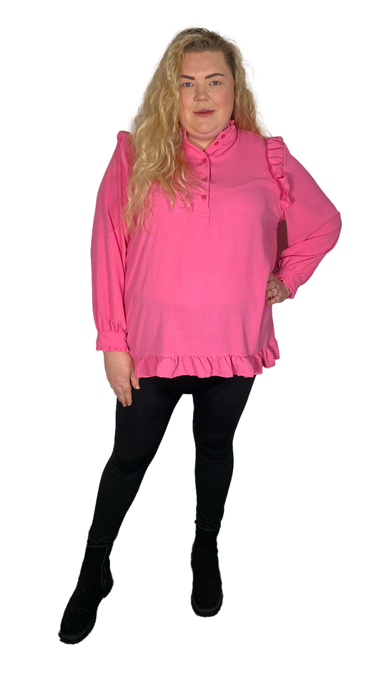 FANCY FRILL BLOUSE - HOT PINK